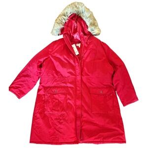 $199 NWT WOMAN WITHIN‎ Red Winter Parka Down Coat Plus Size 2X/XXL; 26/28